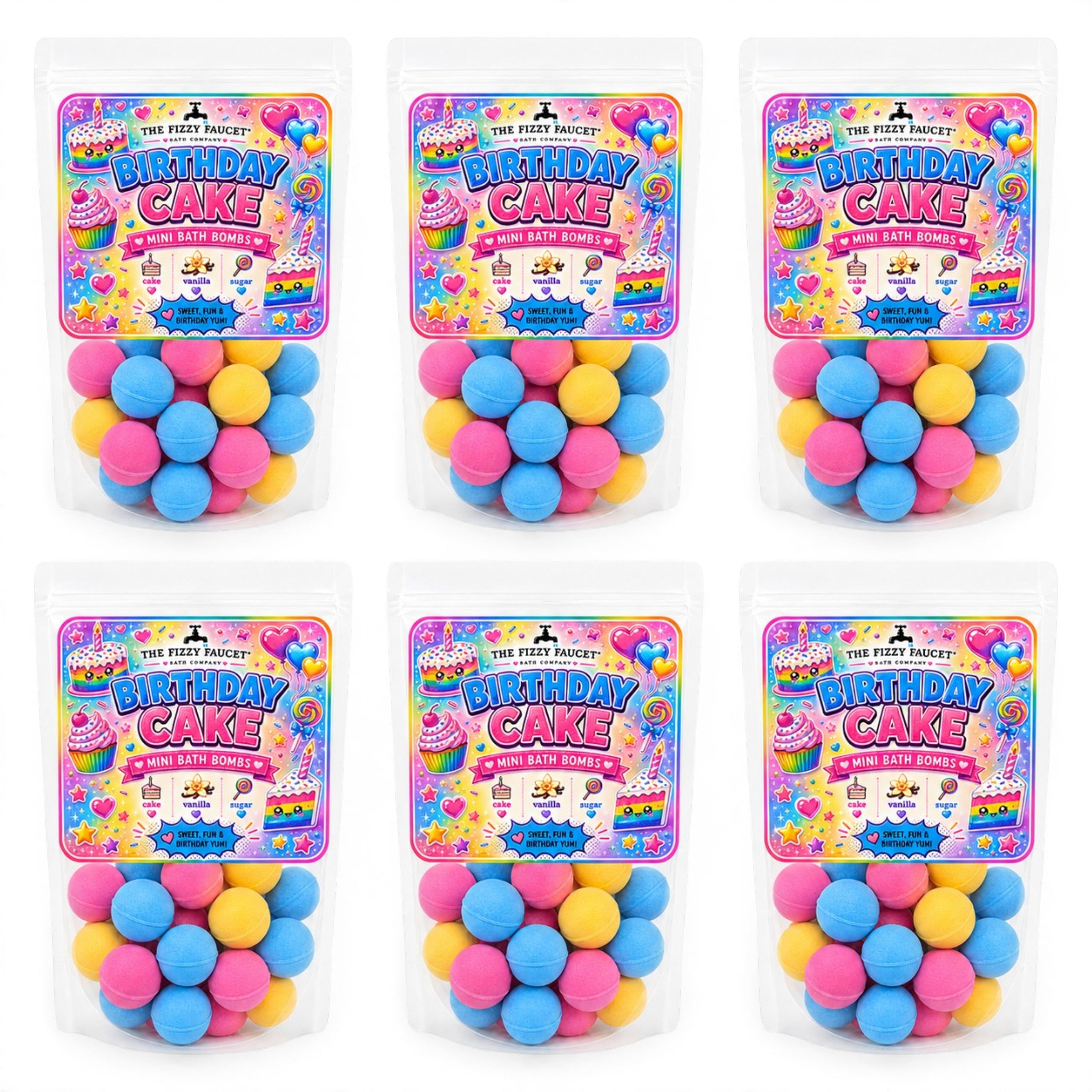 Birthday Cake Mini Bath Bombs - Wholesale 6 Pack