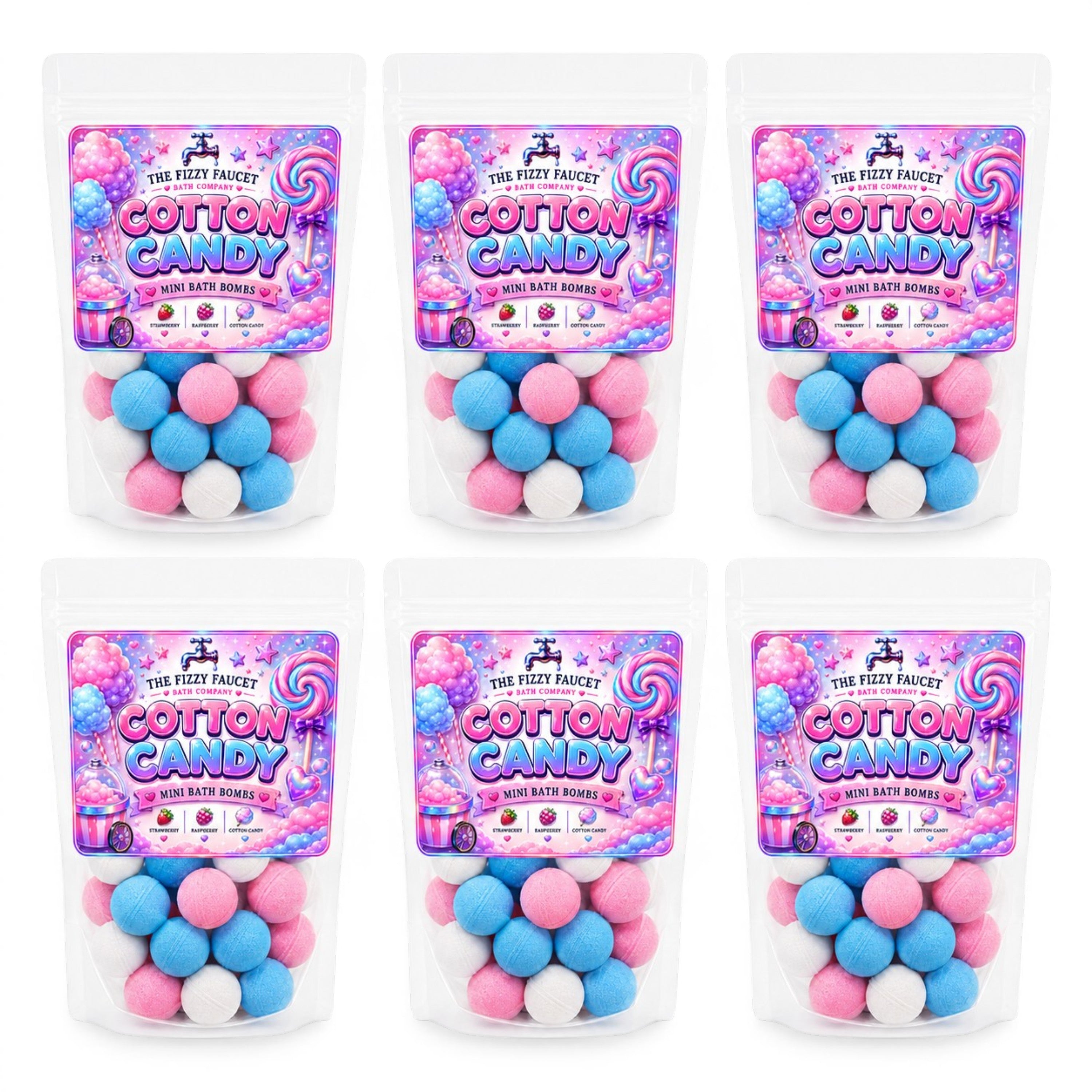 Cotton Candy Mini Bath Bombs - Wholesale 6 Pack