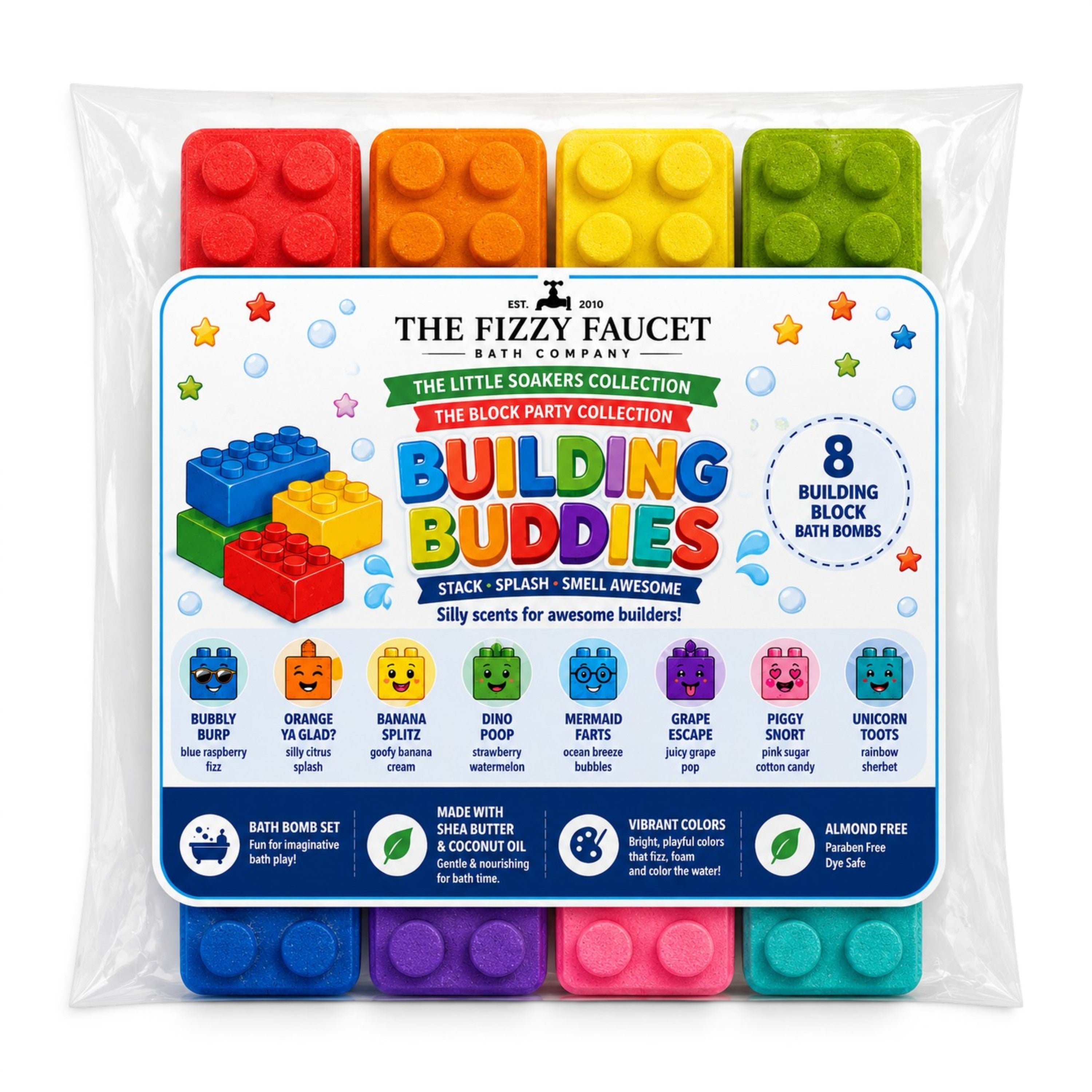 Building Buddies Kids Bath Bomb Set | 8 Piece Mini Bath Bombs